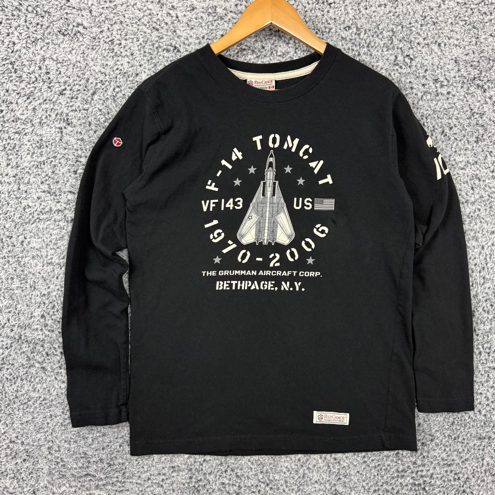 Red Canoe Shirt Mens Small Black F-14 Tomcat Long Sleeve Graphic Tee Military